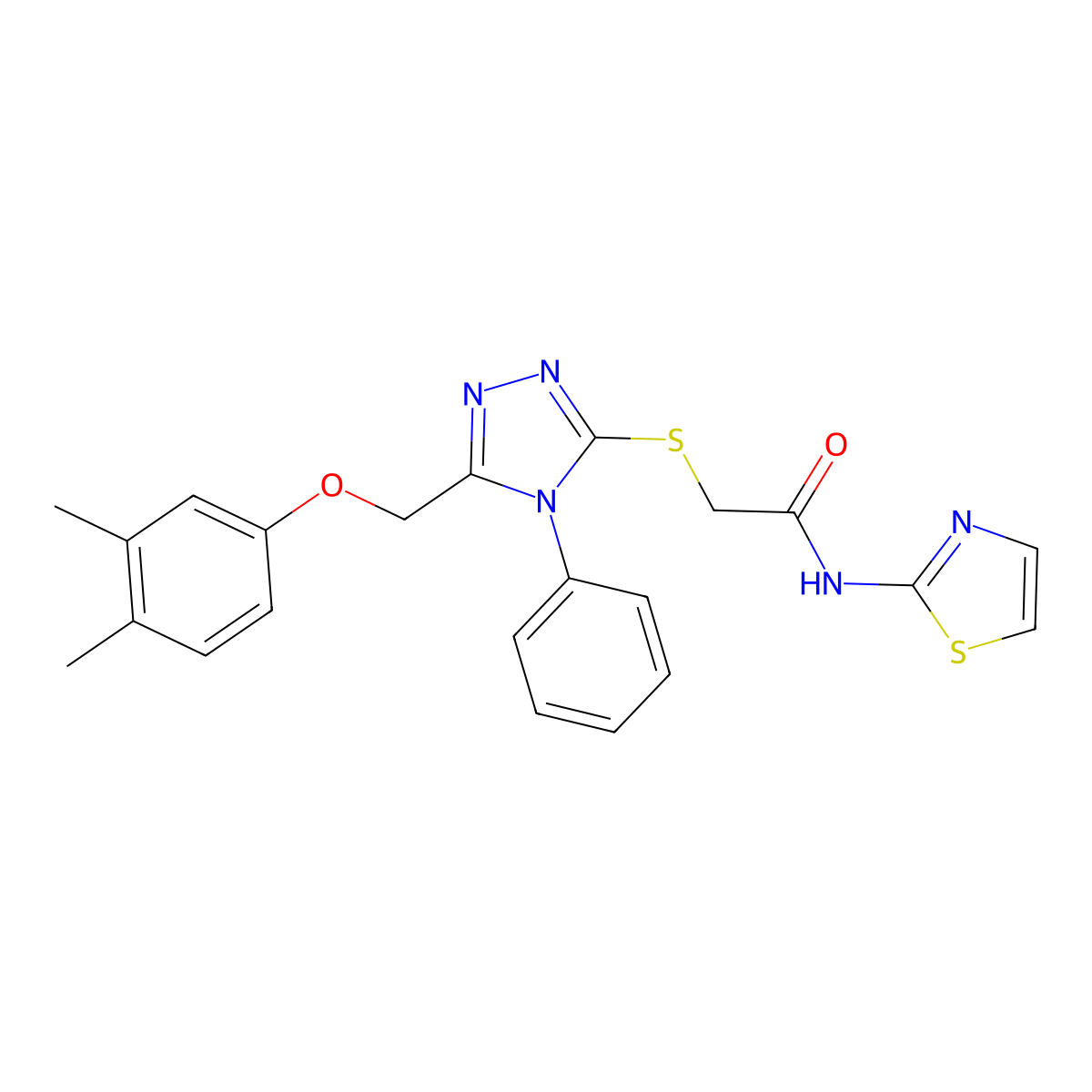2-[[5-[(3,4-dimethylphenoxy)methyl]-4-phenyl-1,2,4-triazol-3-yl]sulfanyl]-N-(1,3-thiazol-2-yl)acetamide molecular structure, CAS 341953-91-1