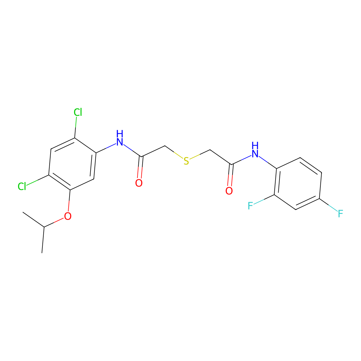 2-{[2-(2,4-dichloro-5-isopropoxyanilino)-2-oxoethyl]sulfanyl}-N-(2,4-difluorophenyl)acetamide molecular structure, CAS 341964-62-3