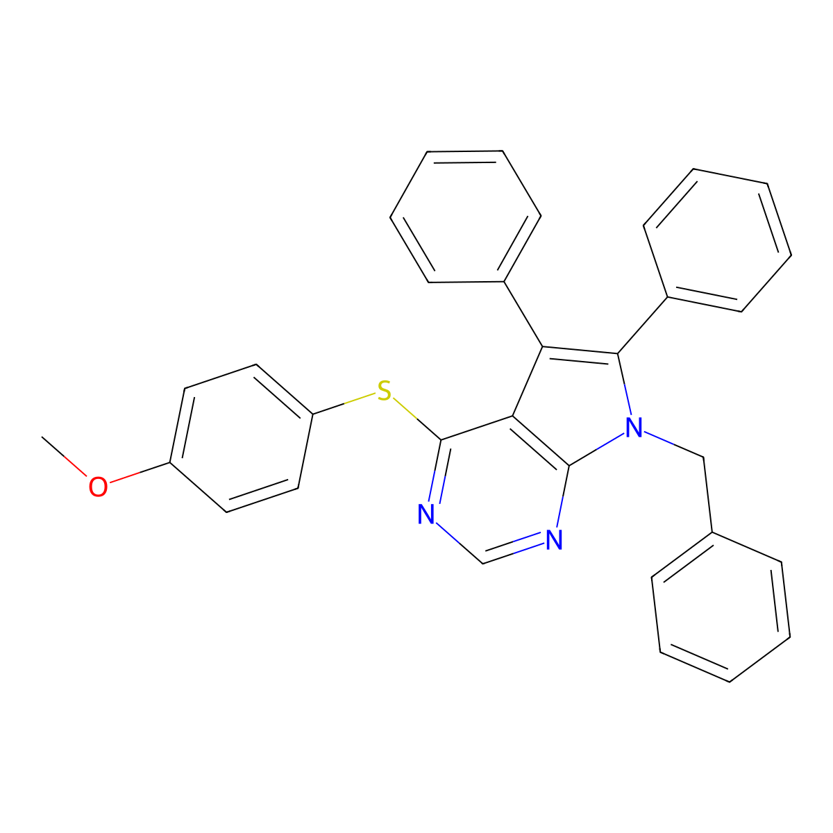4-[(7-benzyl-5,6-diphenyl-7H-pyrrolo[2,3-d]pyrimidin-4-yl)sulfanyl]phenyl methyl ether molecular structure, CAS 341964-72-5