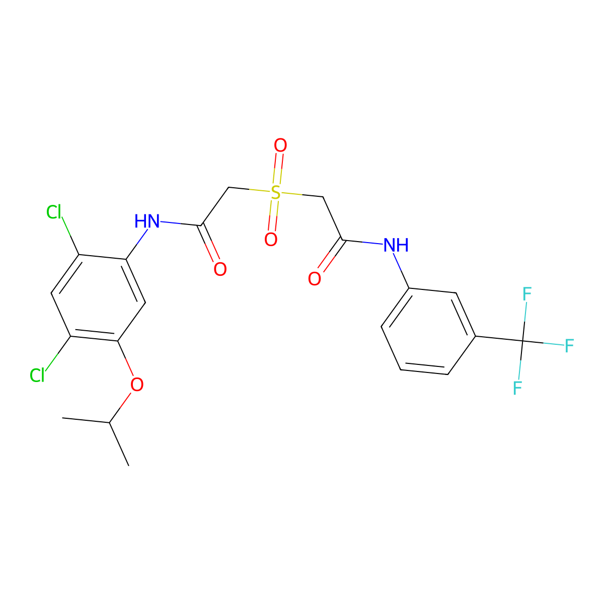 2-{[2-(2,4-dichloro-5-isopropoxyanilino)-2-oxoethyl]sulfonyl}-N-[3-(trifluoromethyl)phenyl]acetamide molecular structure, CAS 341964-78-1