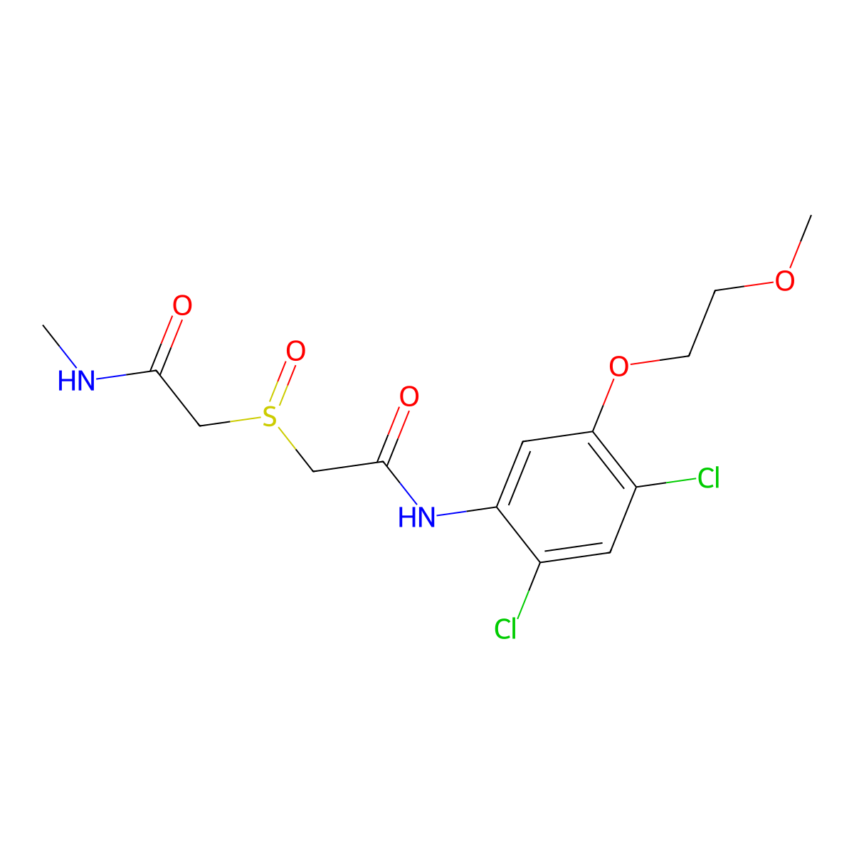 2-({2-[2,4-dichloro-5-(2-methoxyethoxy)anilino]-2-oxoethyl}sulfinyl)-N-methylacetamide molecular structure, CAS 341964-82-7
