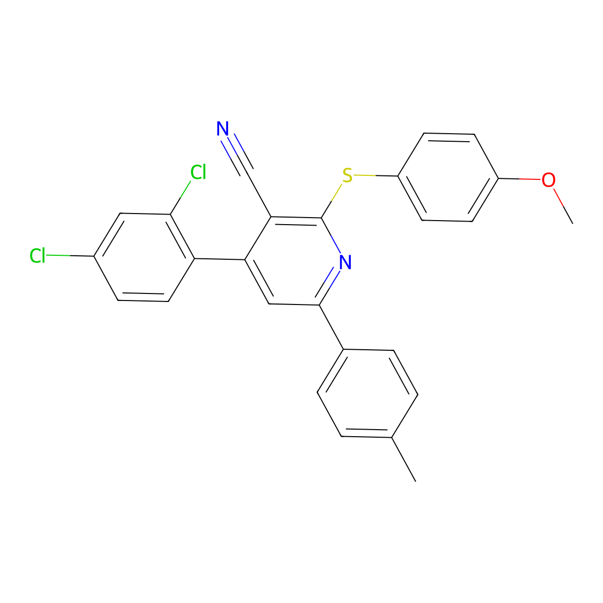 4-(2,4-Dichlorophenyl)-2-[(4-methoxyphenyl)sulfanyl]-6-(4-methylphenyl)nicotinonitrile molecular structure, CAS 341964-88-3