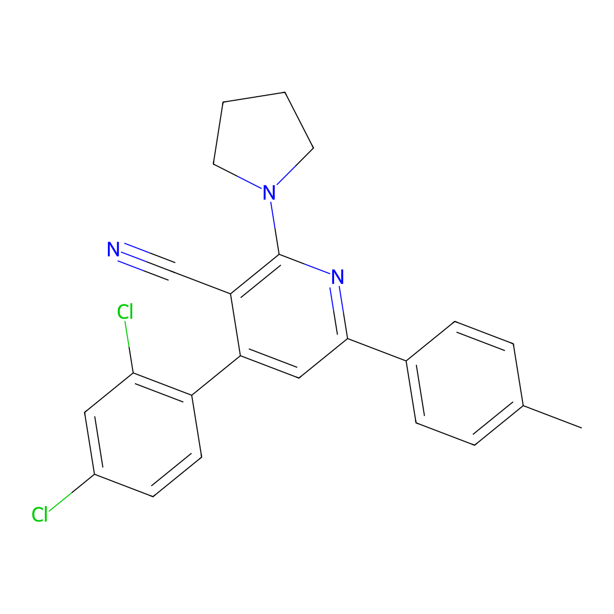 4-(2,4-Dichlorophenyl)-6-(4-methylphenyl)-2-(1-pyrrolidinyl)nicotinonitrile molecular structure, CAS 341964-92-9