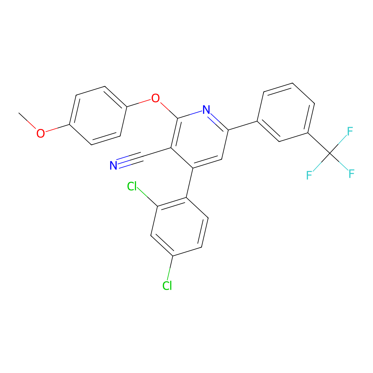 4-(2,4-Dichlorophenyl)-2-(4-methoxyphenoxy)-6-[3-(trifluoromethyl)phenyl]pyridine-3-carbonitrile molecular structure, CAS 341965-00-2