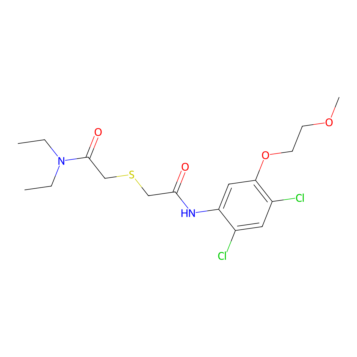 2-({2-[2,4-dichloro-5-(2-methoxyethoxy)anilino]-2-oxoethyl}sulfanyl)-N,N-diethylacetamide molecular structure, CAS 341965-06-8