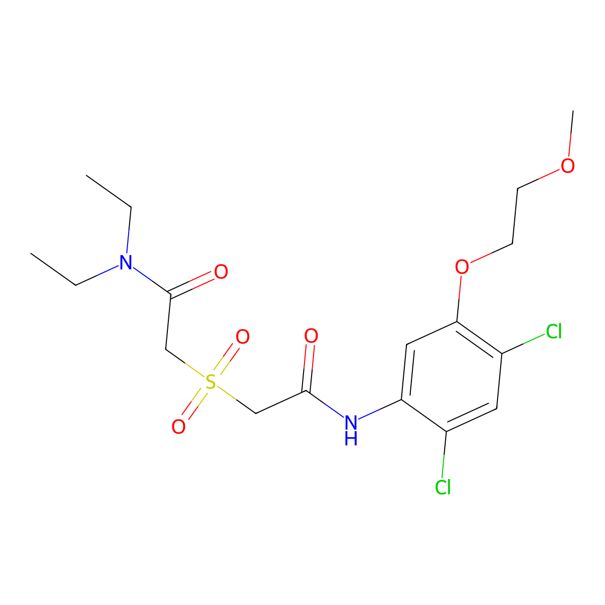 2-({2-[2,4-dichloro-5-(2-methoxyethoxy)anilino]-2-oxoethyl}sulfonyl)-N,N-diethylacetamide molecular structure, CAS 341965-10-4