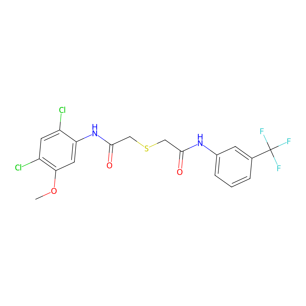 2-{[2-(2,4-dichloro-5-methoxyanilino)-2-oxoethyl]sulfanyl}-N-[3-(trifluoromethyl)phenyl]acetamide molecular structure, CAS 341965-12-6