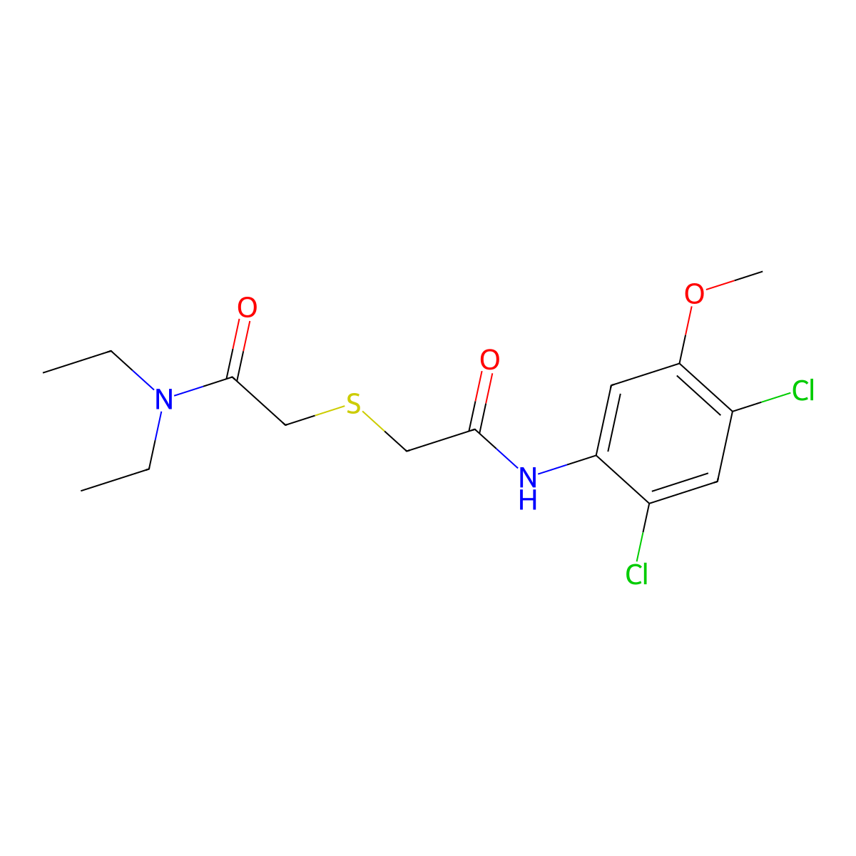 2-{[2-(2,4-dichloro-5-methoxyanilino)-2-oxoethyl]sulfanyl}-N,N-diethylacetamide molecular structure, CAS 341965-14-8