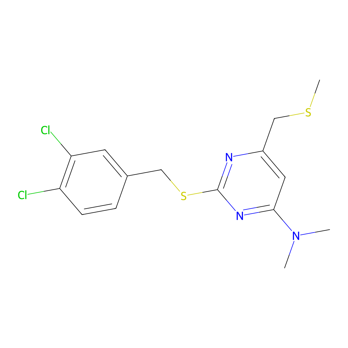 2-[(3,4-dichlorobenzyl)sulfanyl]-N,N-dimethyl-6-[(methylsulfanyl)methyl]-4-pyrimidinamine molecular structure, CAS 341965-61-5
