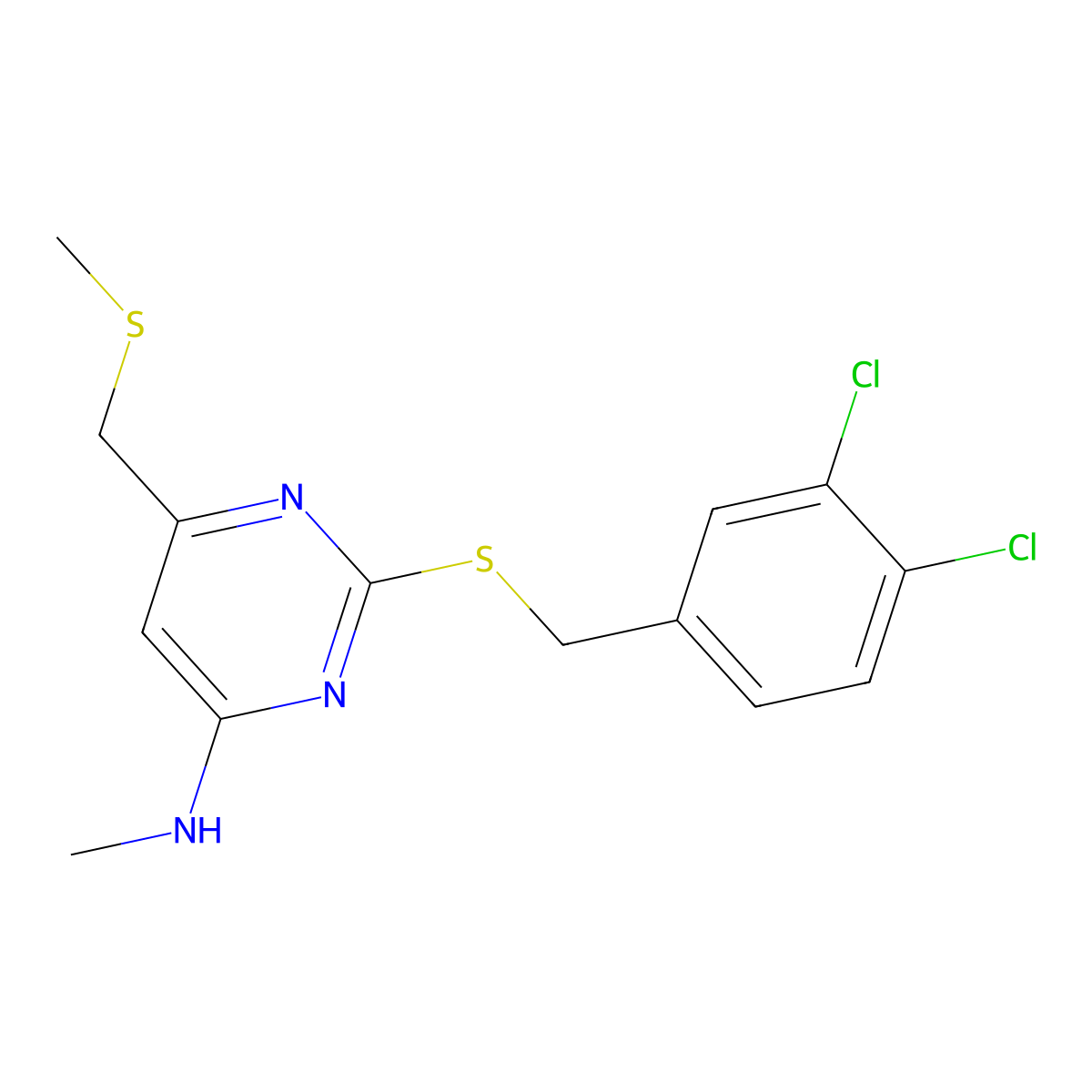 2-[(3,4-dichlorobenzyl)sulfanyl]-N-methyl-6-[(methylsulfanyl)methyl]-4-pyrimidinamine molecular structure, CAS 341965-62-6
