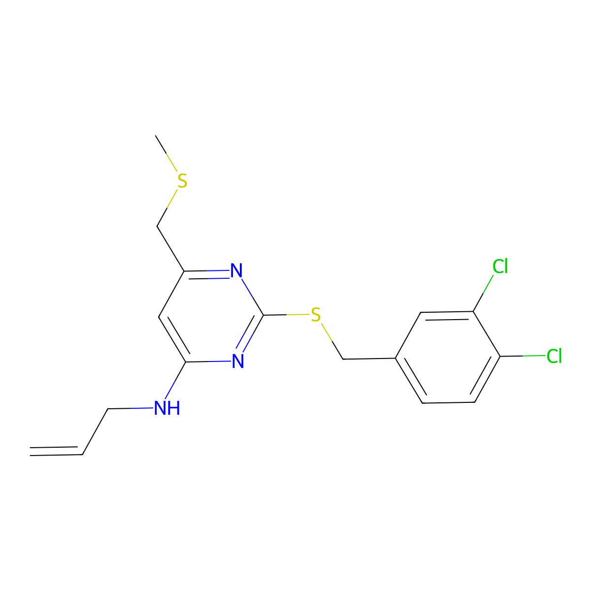 N-allyl-2-[(3,4-dichlorobenzyl)sulfanyl]-6-[(methylsulfanyl)methyl]-4-pyrimidinamine molecular structure, CAS 341965-64-8