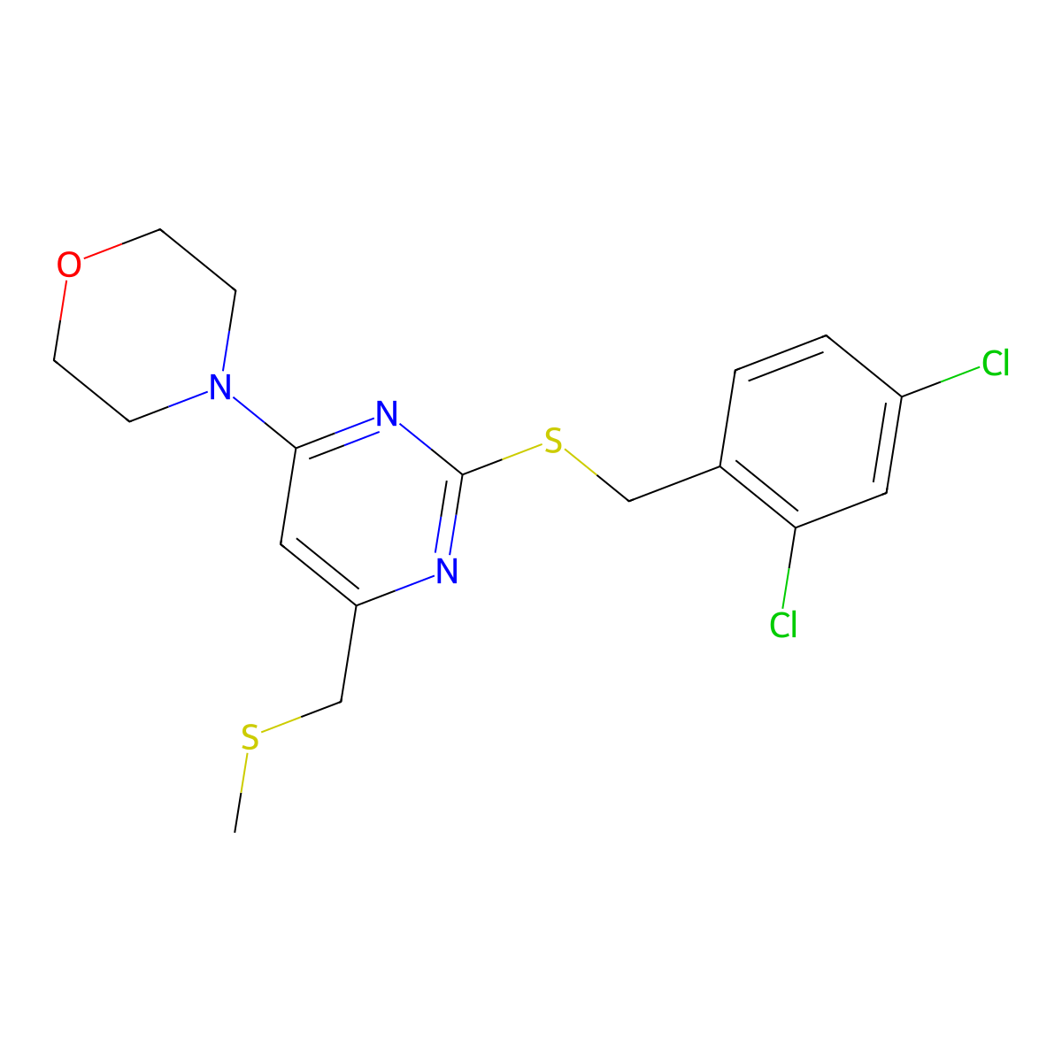 4-{2-[(2,4-Dichlorobenzyl)sulfanyl]-6-[(methylsulfanyl)methyl]-4-pyrimidinyl}morpholine molecular structure, CAS 341965-72-8