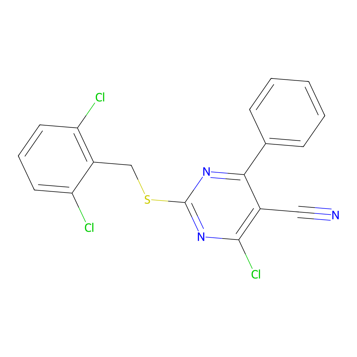 4-Chloro-2-[(2,6-dichlorobenzyl)sulfanyl]-6-phenyl-5-pyrimidinecarbonitrile molecular structure, CAS 341965-74-0