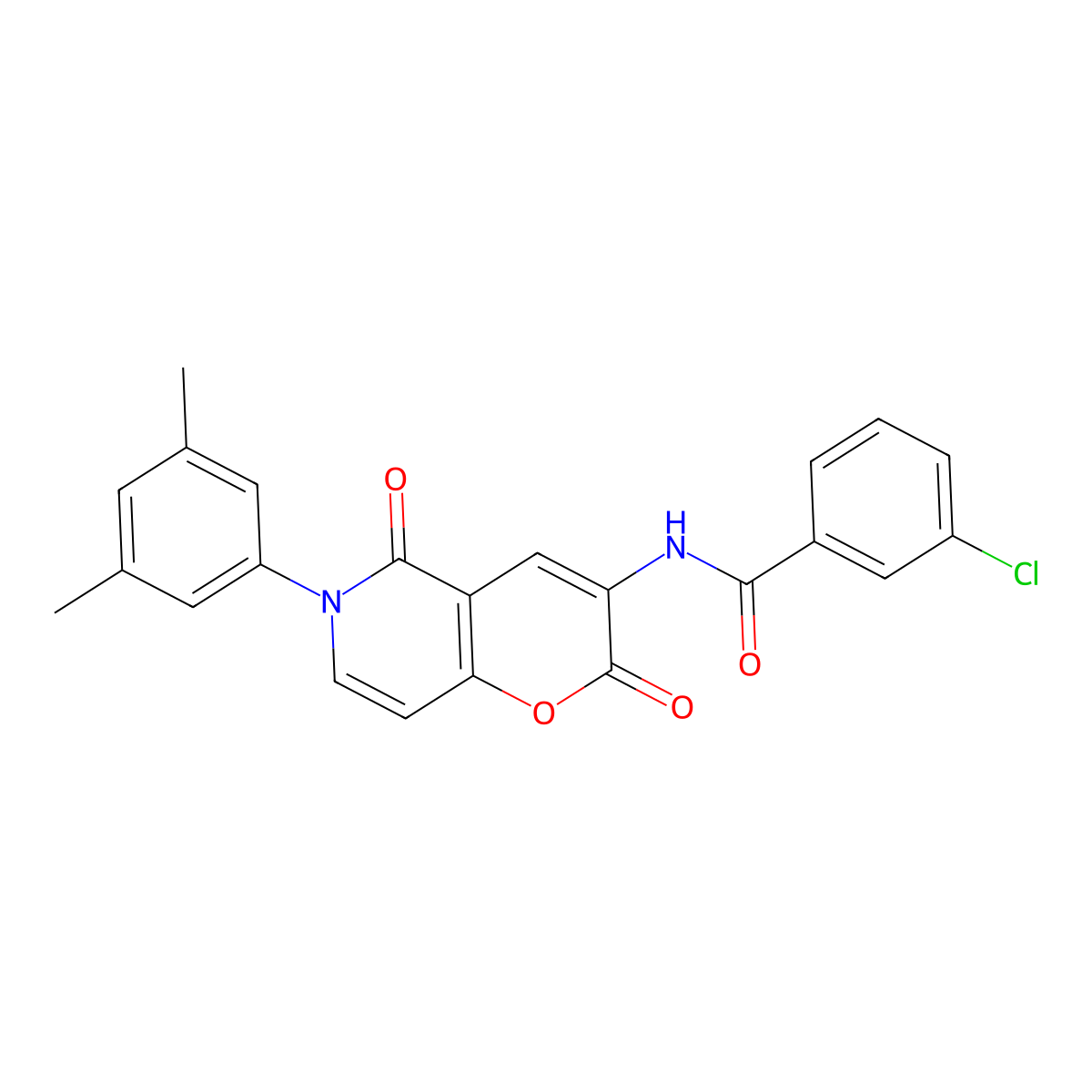 3-chloro-N-[6-(3,5-dimethylphenyl)-2,5-dioxo-5,6-dihydro-2H-pyrano[3,2-c]pyridin-3-yl]benzenecarboxamide molecular structure, CAS 341966-11-8