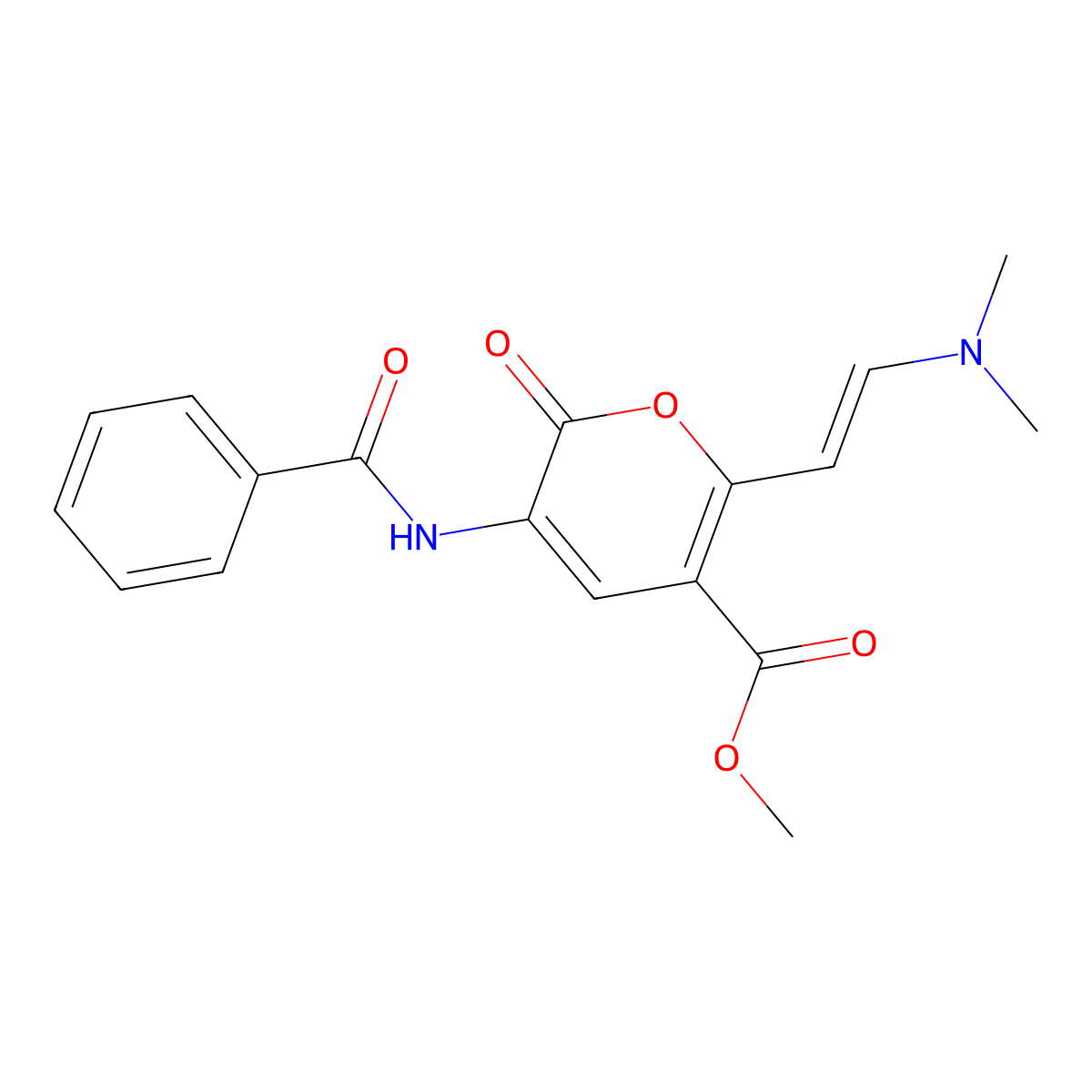 methyl 3-(benzoylamino)-6-[(E)-2-(dimethylamino)ethenyl]-2-oxo-2H-pyran-5-carboxylate molecular structure, CAS 341966-15-2