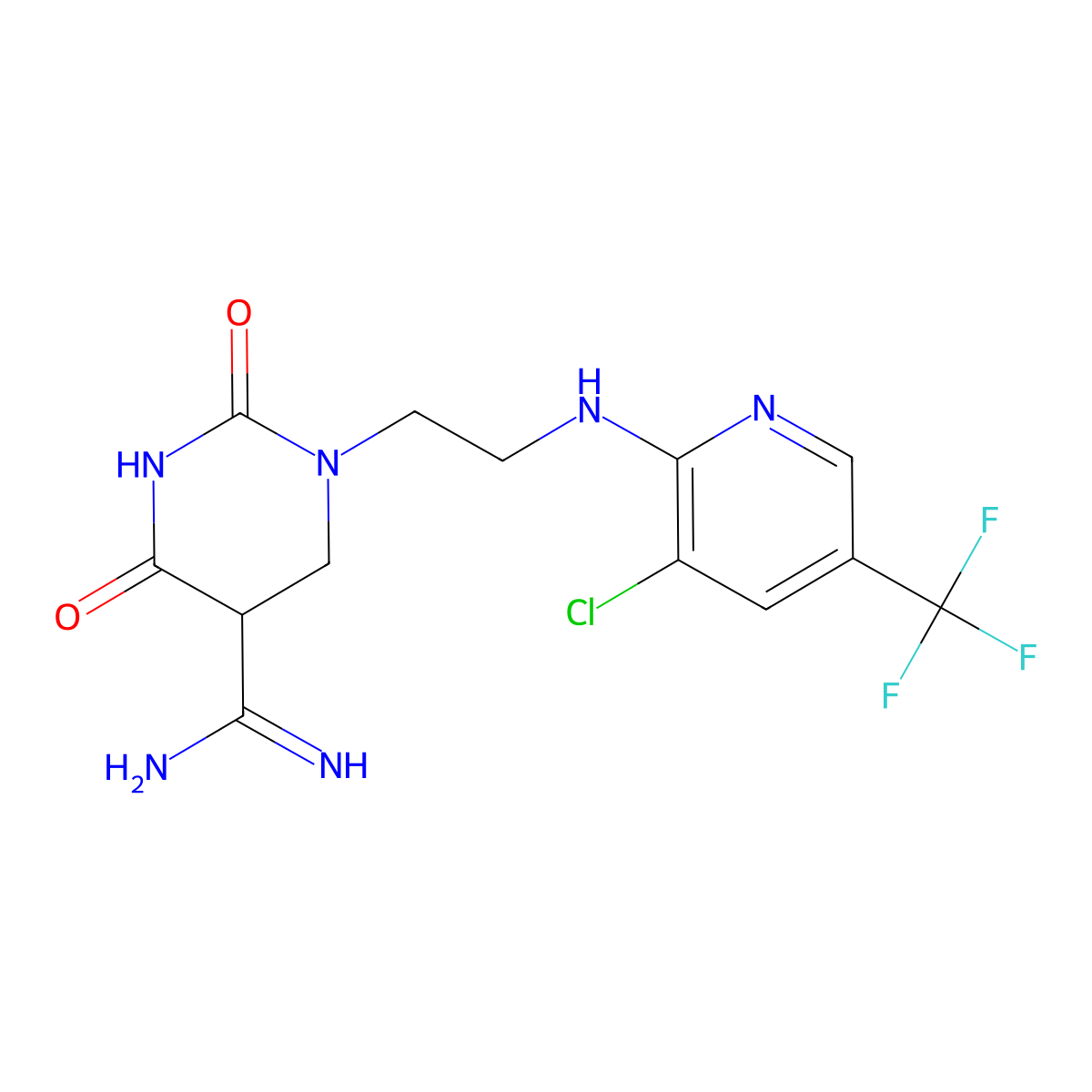 1-(2-((3-Chloro-5-(trifluoromethyl)-2-pyridinyl)amino)ethyl)-2,4-dioxohexahydro-5-pyrimidinecarboximidamide molecular structure, CAS 341966-22-1