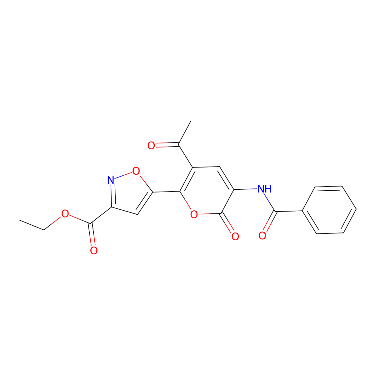 ethyl 5-[5-acetyl-3-(benzoylamino)-2-oxo-2H-pyran-6-yl]-3-isoxazolecarboxylate molecular structure, CAS 341966-24-3