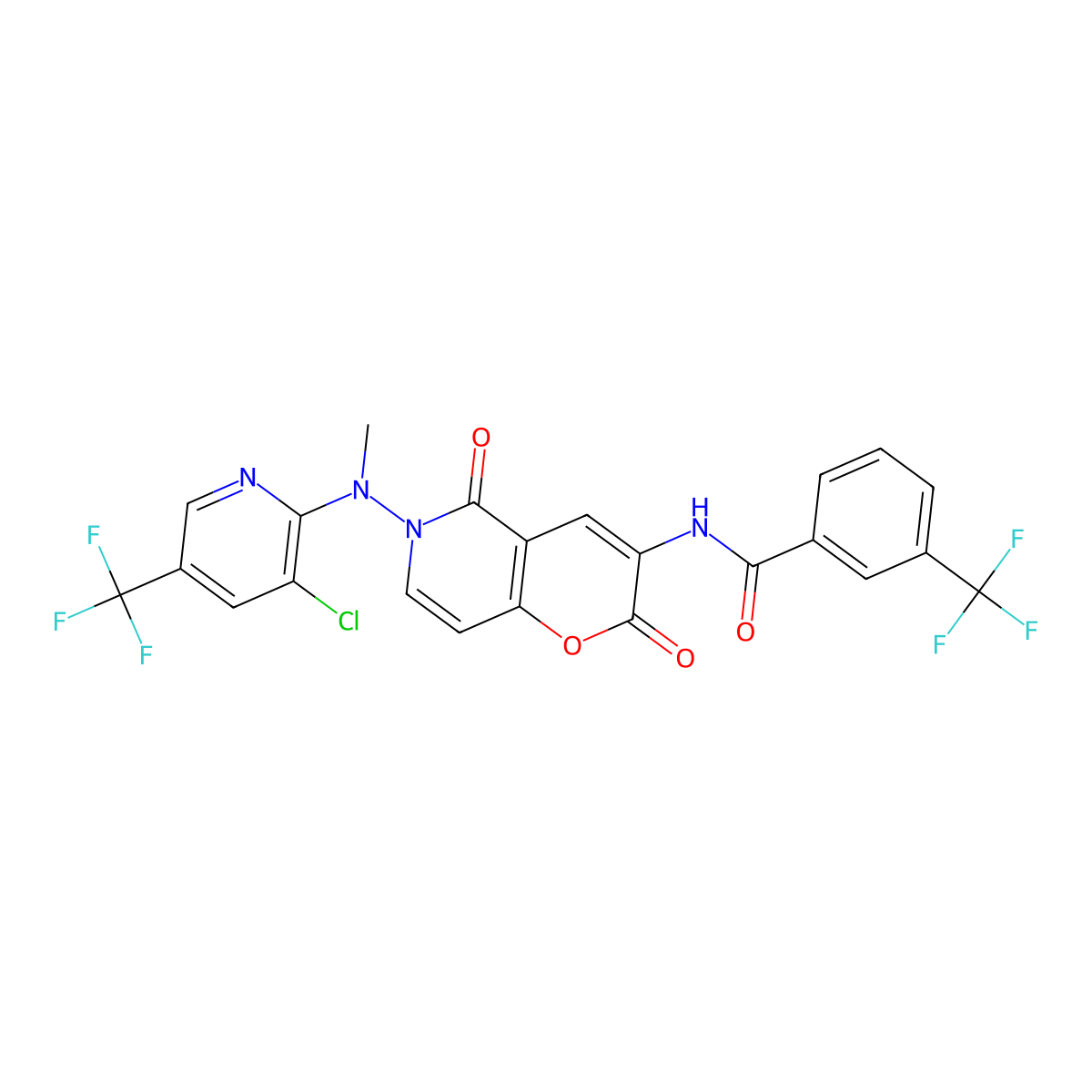 N-{6-[[3-chloro-5-(trifluoromethyl)-2-pyridinyl](methyl)amino]-2,5-dioxo-5,6-dihydro-2H-pyrano[3,2-c]pyridin-3-yl}-3-(trifluoromethyl)benzenecarboxamide molecular structure, CAS 341966-33-4