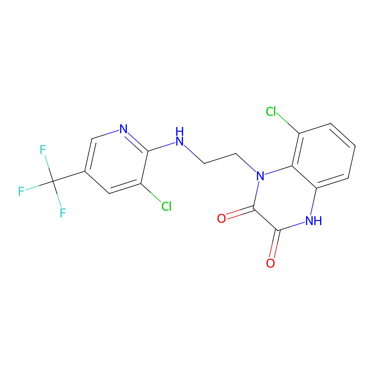 8-Chloro-1-(2-{[3-chloro-5-(trifluoromethyl)-2-pyridinyl]amino}ethyl)-1,4-dihydro-2,3-quinoxalinedione molecular structure, CAS 341966-42-5