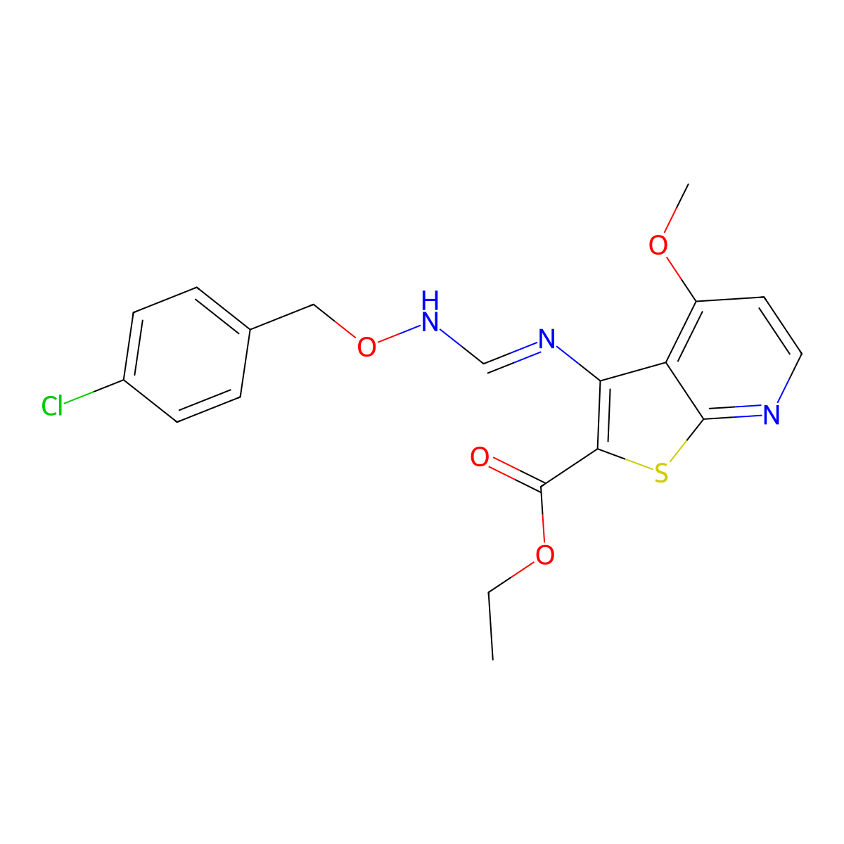 Ethyl 3-[({[(4-chlorobenzyl)oxy]amino}methylene)amino]-4-methoxythieno[2,3-b]pyridine-2-carboxylate molecular structure, CAS 341966-57-2