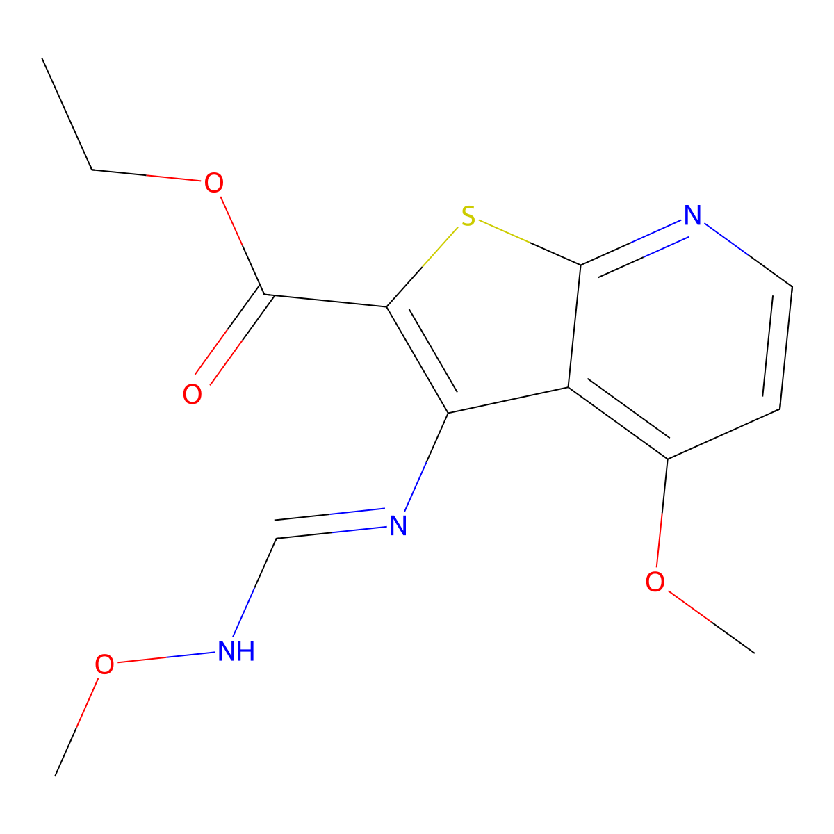 Ethyl 4-methoxy-3-{[(methoxyimino)methyl]amino}thieno[2,3-b]pyridine-2-carboxylate molecular structure, CAS 341966-62-9