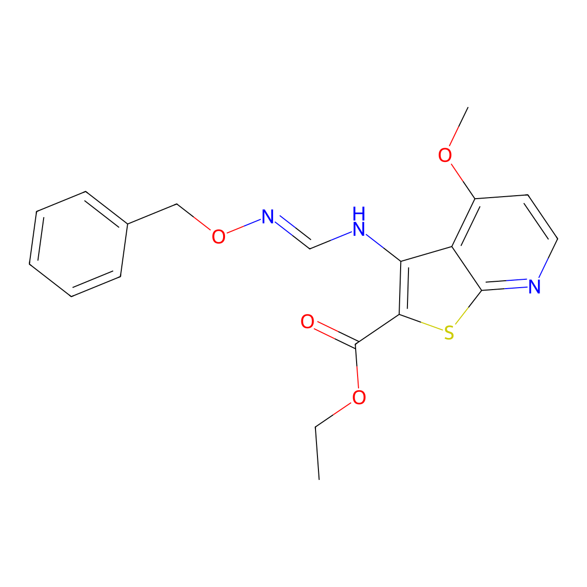 Ethyl 3-({[(benzyloxy)imino]methyl}amino)-4-methoxythieno[2,3-b]pyridine-2-carboxylate molecular structure, CAS 341966-63-0