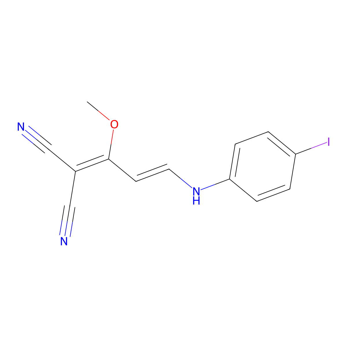 2-[(2E)-3-[(4-iodophenyl)amino]-1-methoxyprop-2-en-1-ylidene]propanedinitrile molecular structure, CAS 341966-84-5