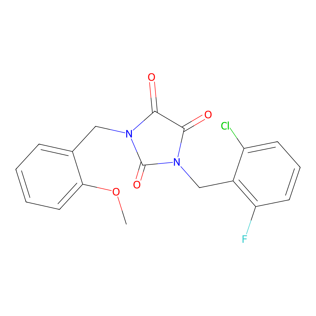 1-[(2-Chloro-6-fluorophenyl)methyl]-3-[(2-methoxyphenyl)methyl]imidazolidine-2,4,5-trione molecular structure, CAS 341966-91-4