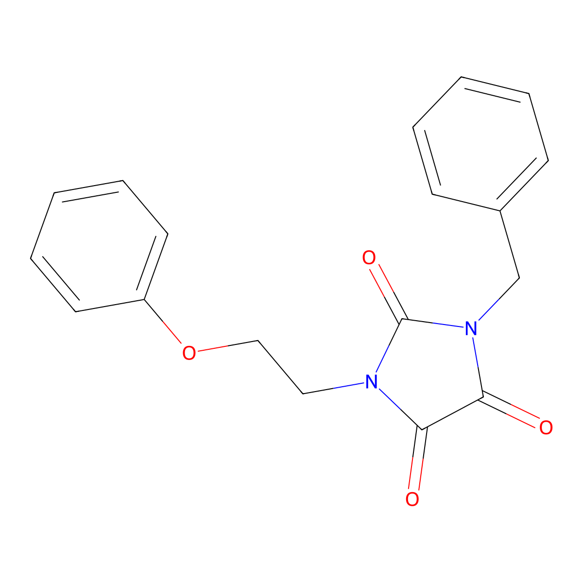 1-Benzyl-3-(2-phenoxyethyl)imidazolidine-2,4,5-trione molecular structure, CAS 341967-16-6