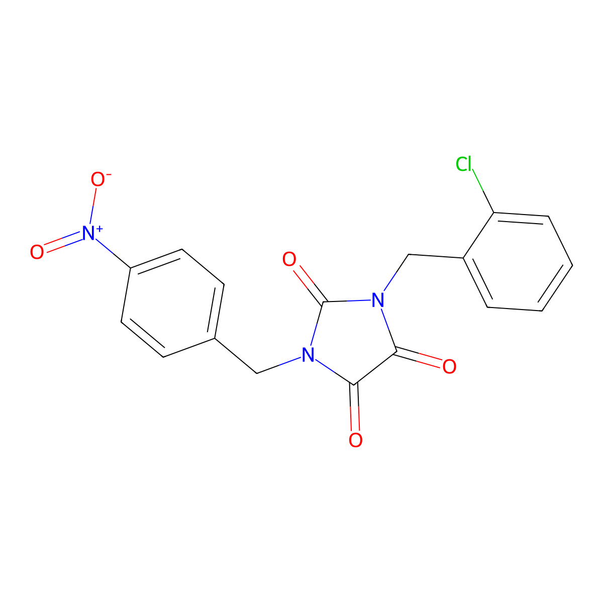 1-[(2-Chlorophenyl)methyl]-3-[(4-nitrophenyl)methyl]imidazolidine-2,4,5-trione molecular structure, CAS 341967-17-7