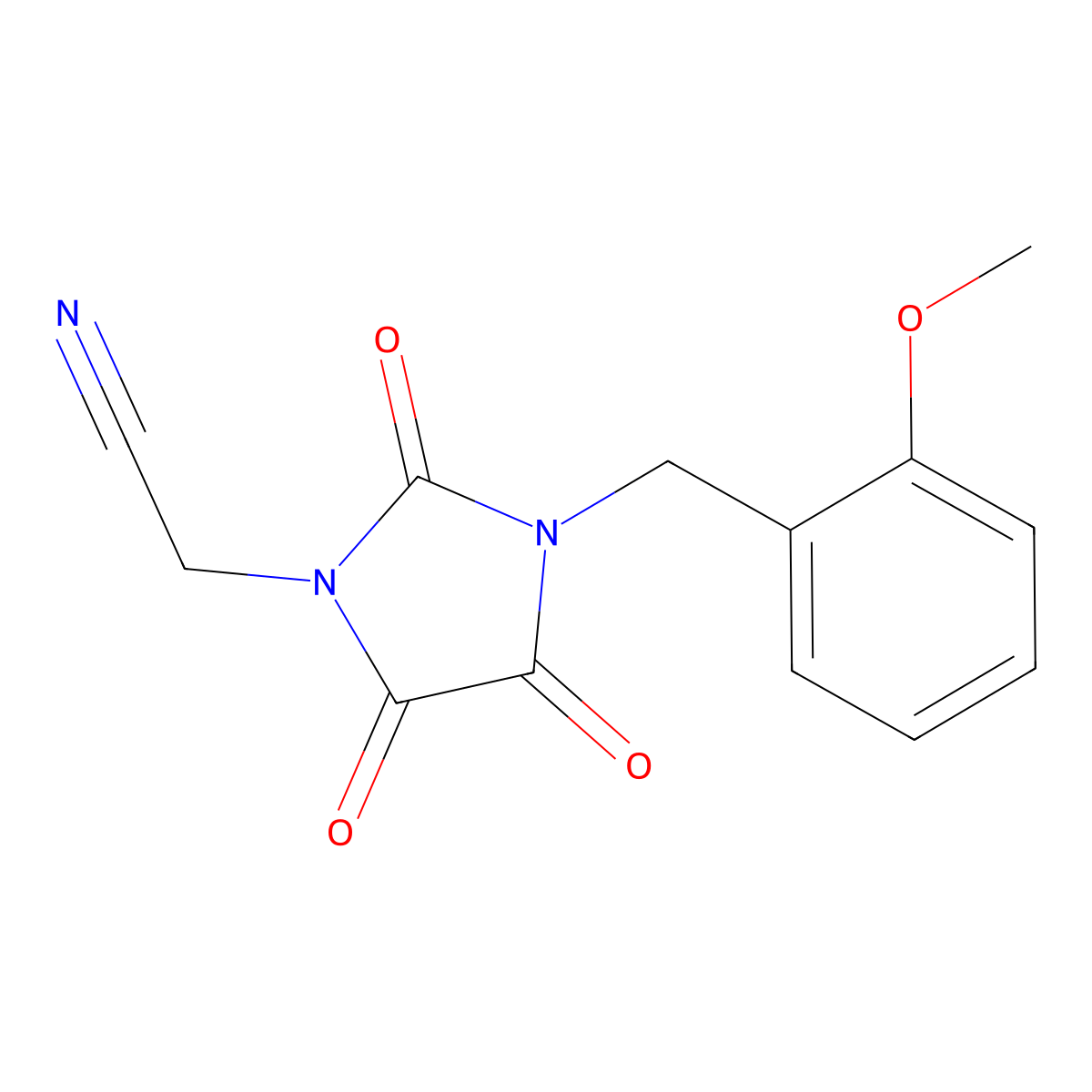 2-[3-(2-Methoxybenzyl)-2,4,5-trioxo-1-imidazolidinyl]acetonitrile molecular structure, CAS 341967-19-9