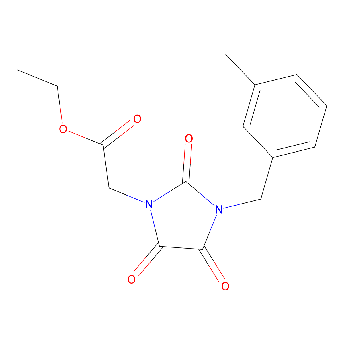 Ethyl 2-[3-(3-methylbenzyl)-2,4,5-trioxo-1-imidazolidinyl]acetate molecular structure, CAS 341967-20-2