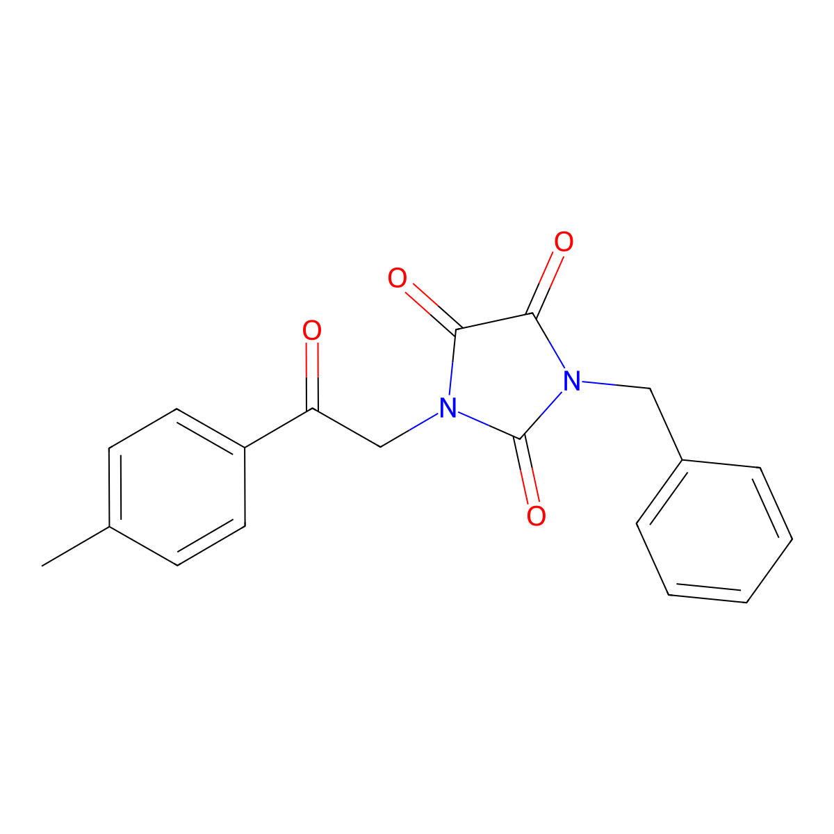 1-Benzyl-3-[2-(4-methylphenyl)-2-oxoethyl]imidazolidine-2,4,5-trione molecular structure, CAS 341967-21-3