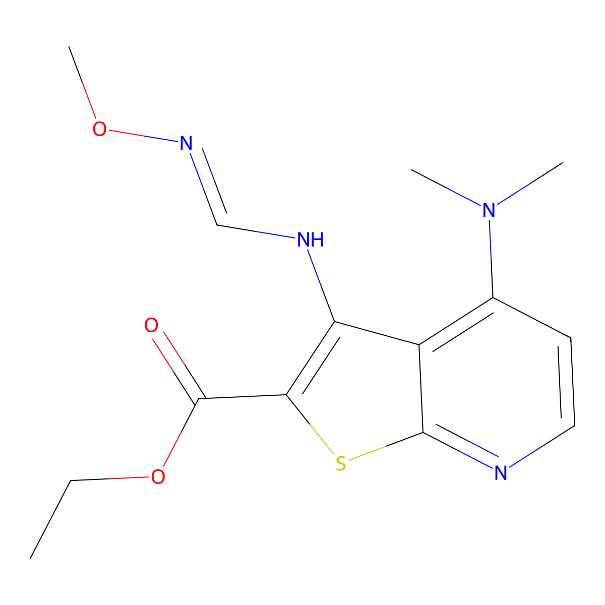 Ethyl 4-(dimethylamino)-3-{[(methoxyimino)methyl]amino}thieno[2,3-b]pyridine-2-carboxylate molecular structure, CAS 341967-24-6