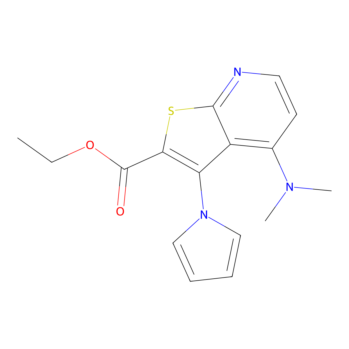 ethyl 4-(dimethylamino)-3-(1H-pyrrol-1-yl)thieno[2,3-b]pyridine-2-carboxylate molecular structure, CAS 341967-29-1