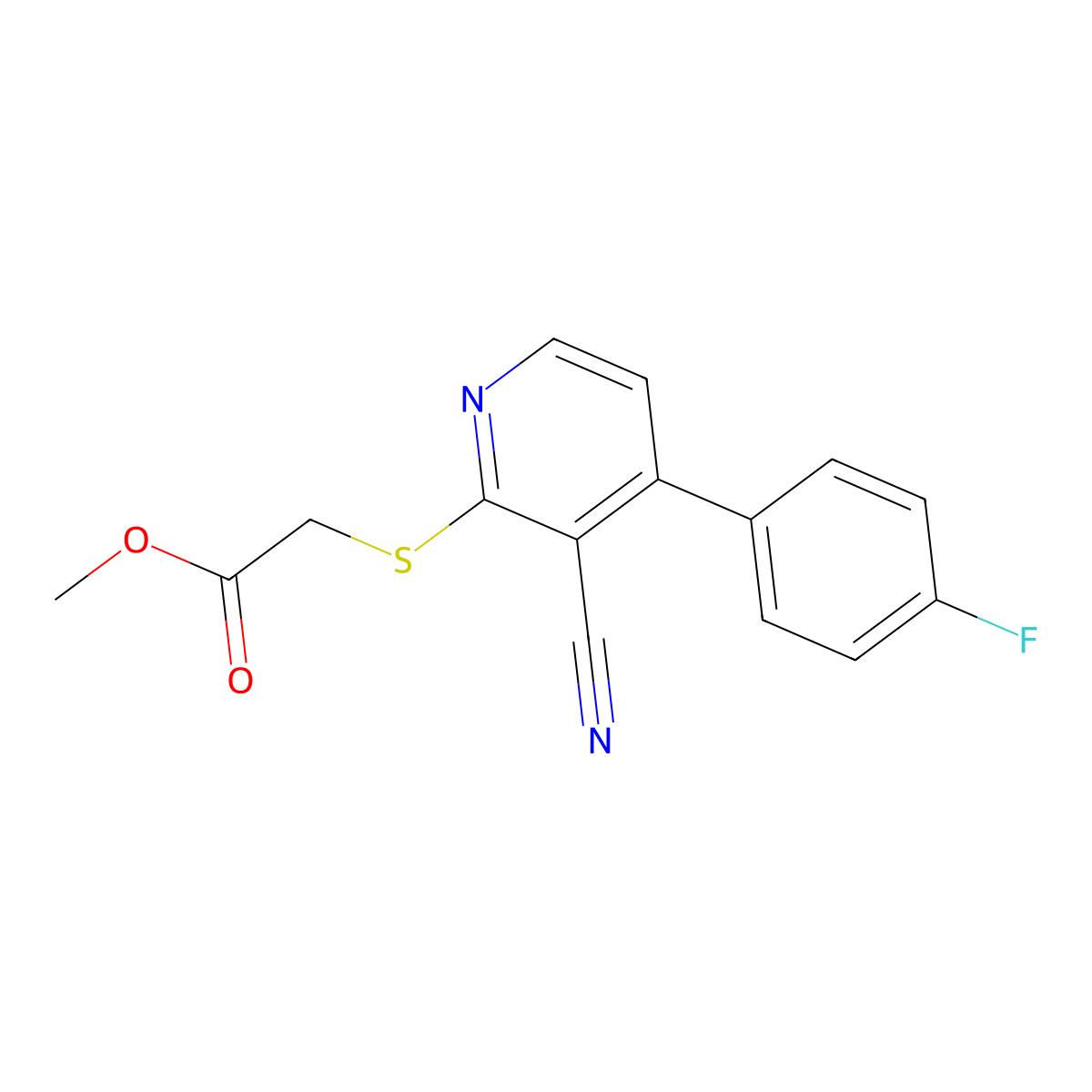 Methyl 2-{[3-cyano-4-(4-fluorophenyl)-2-pyridinyl]sulfanyl}acetate molecular structure, CAS 341967-43-9