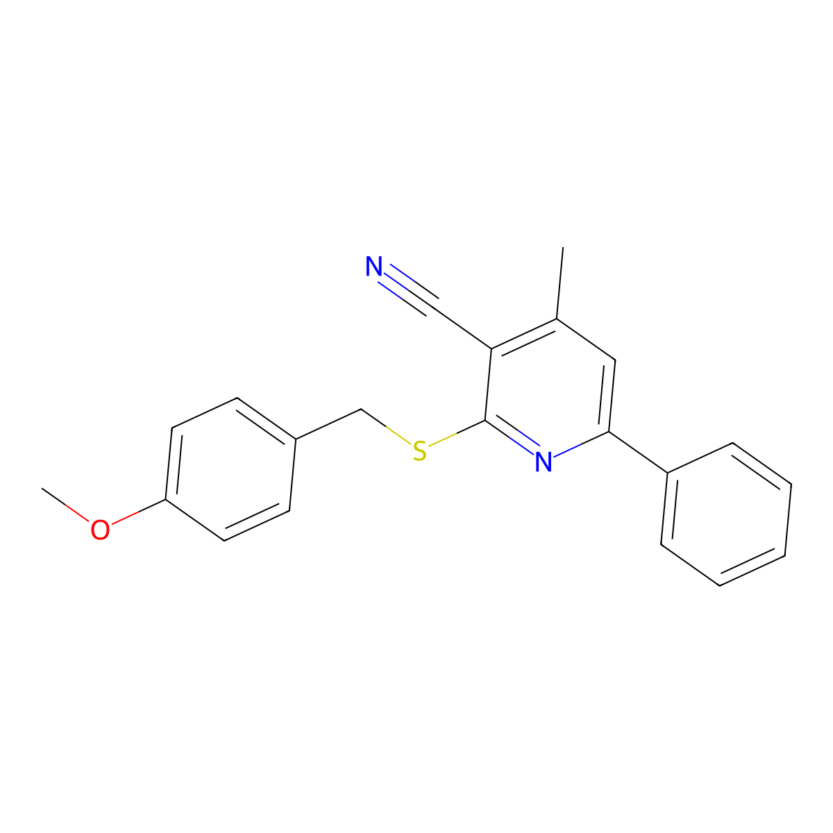 2-[(4-Methoxybenzyl)sulfanyl]-4-methyl-6-phenylnicotinonitrile molecular structure, CAS 341967-44-0