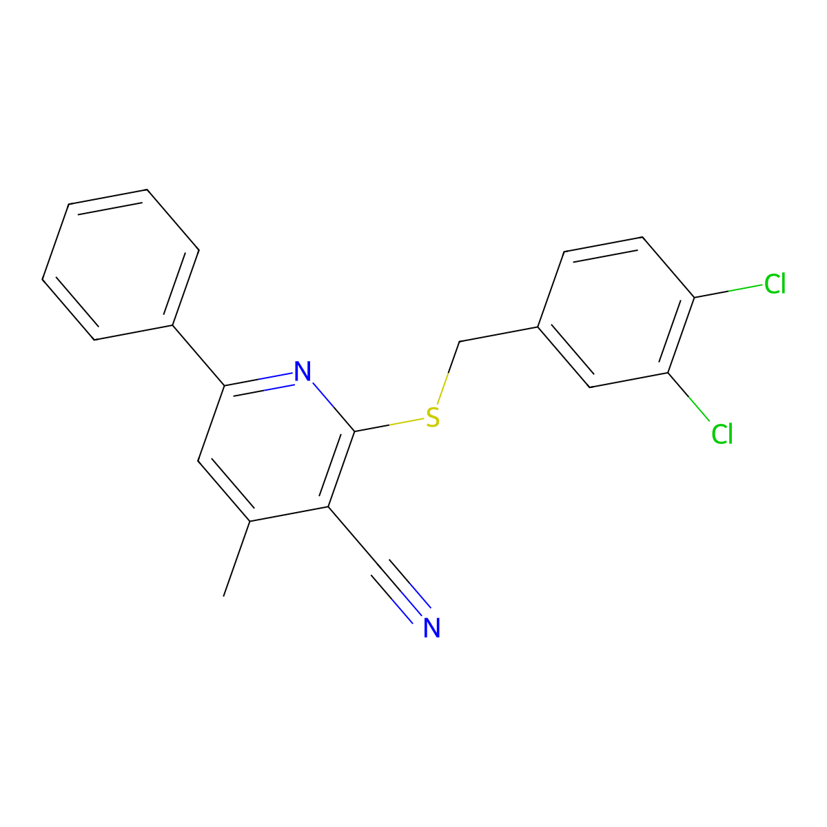 2-[(3,4-Dichlorobenzyl)sulfanyl]-4-methyl-6-phenylnicotinonitrile molecular structure, CAS 341967-45-1