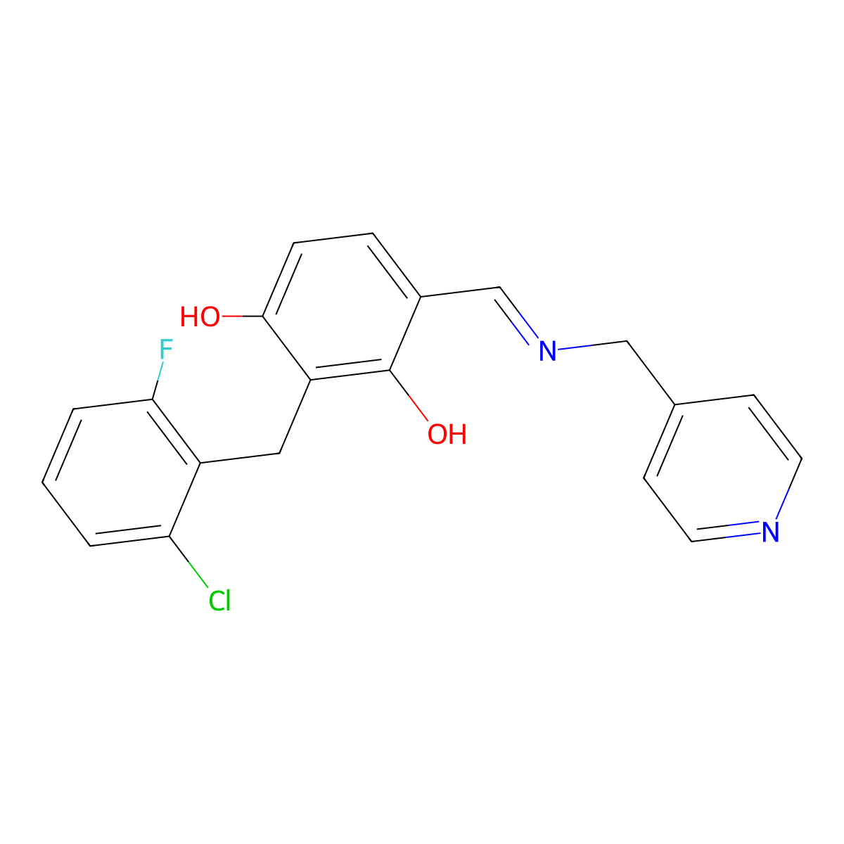 2-(2-Chloro-6-fluorobenzyl)-4-{[(4-pyridinylmethyl)imino]methyl}-1,3-benzenediol molecular structure, CAS 341967-49-5