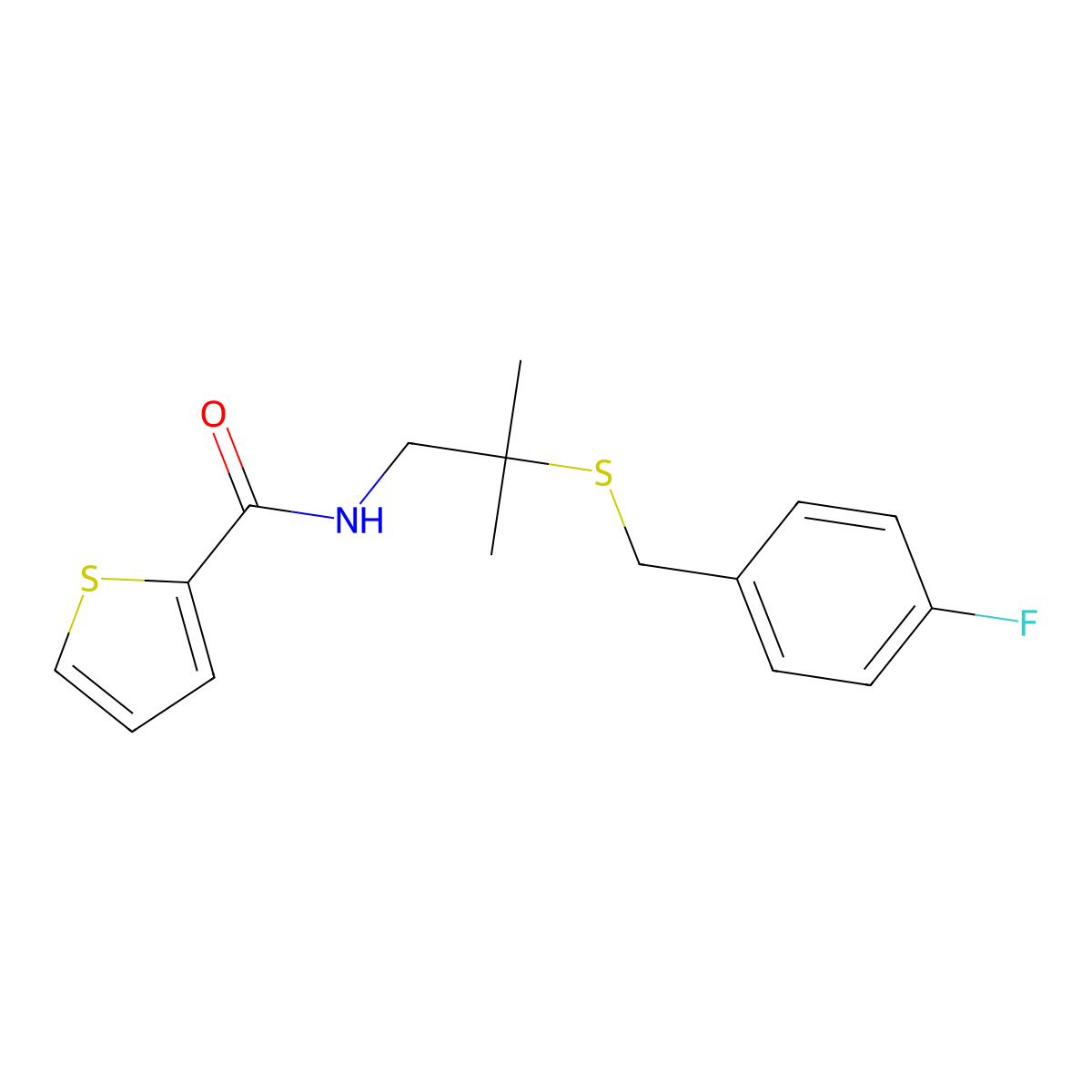 N-{2-[(4-fluorobenzyl)sulfanyl]-2-methylpropyl}-2-thiophenecarboxamide molecular structure, CAS 341967-50-8