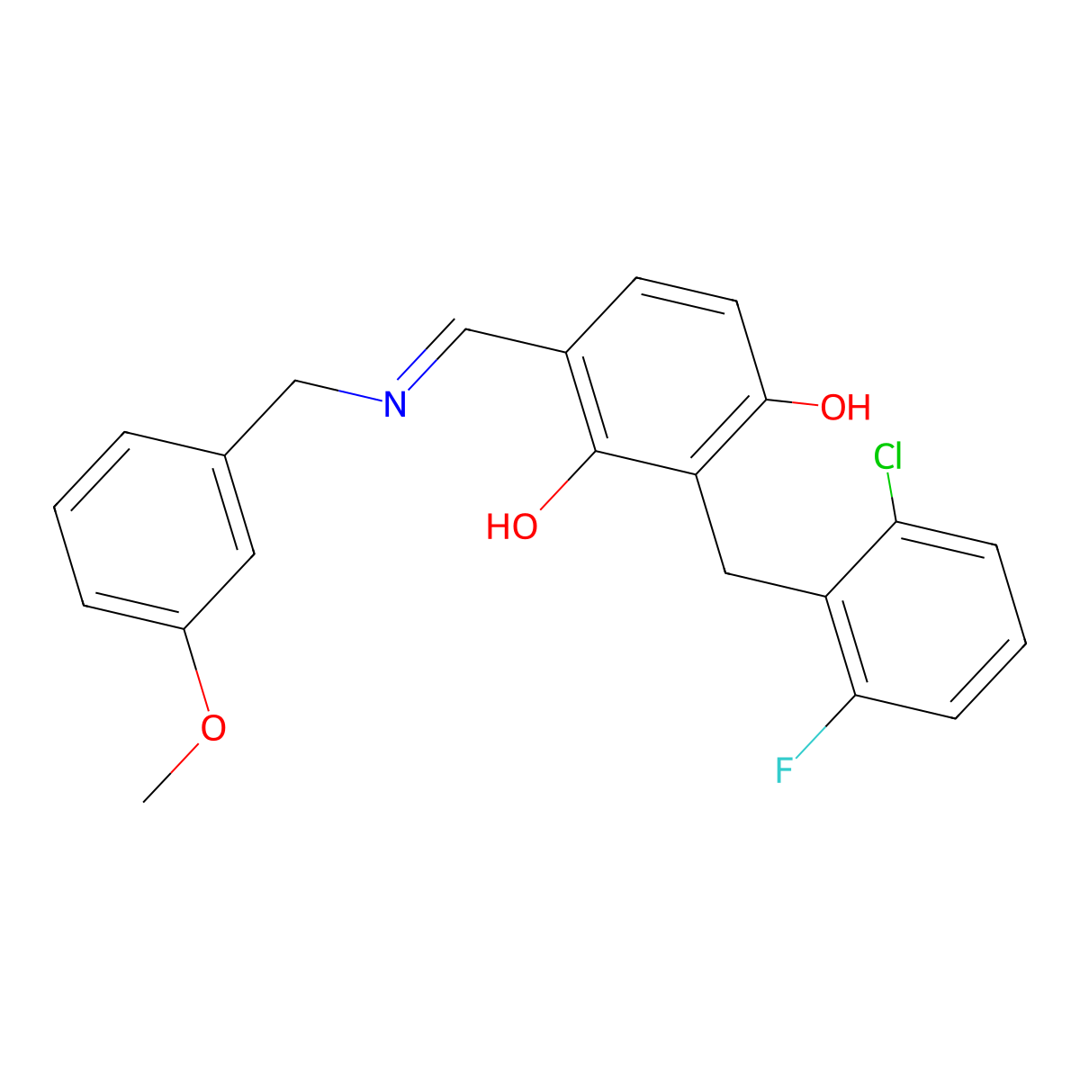 2-(2-Chloro-6-fluorobenzyl)-4-{[(3-methoxybenzyl)imino]methyl}-1,3-benzenediol molecular structure, CAS 341967-51-9
