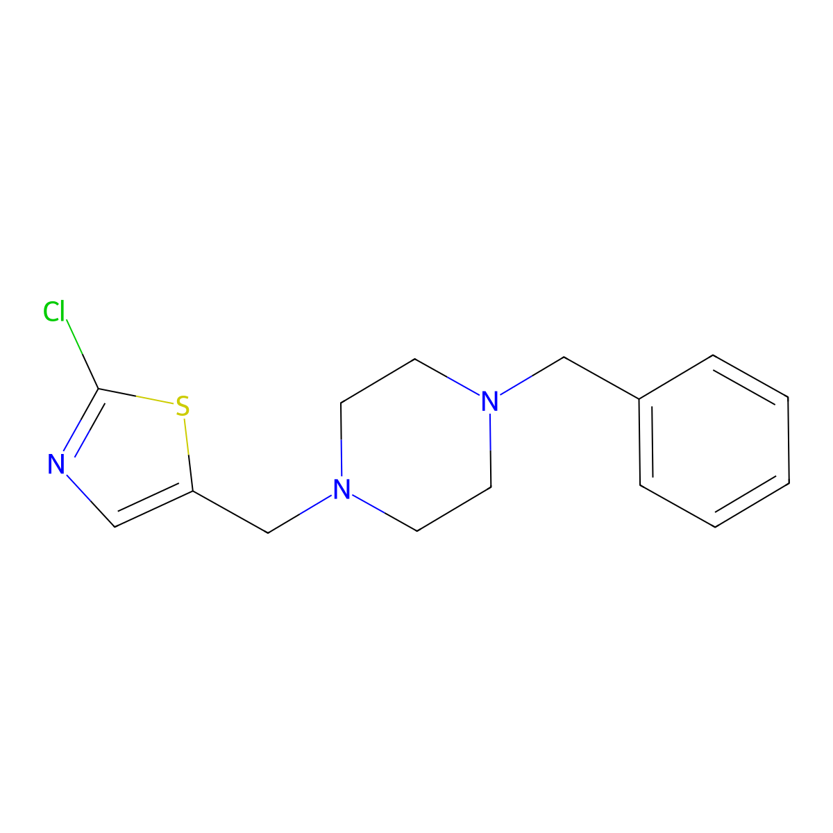 1-Benzyl-4-[(2-chloro-1,3-thiazol-5-yl)methyl]piperazine molecular structure, CAS 341967-61-1