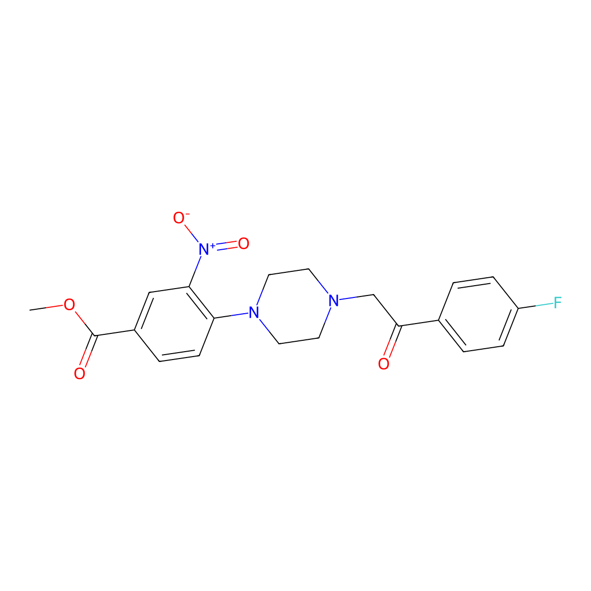 Methyl 4-{4-[2-(4-fluorophenyl)-2-oxoethyl]piperazino}-3-nitrobenzenecarboxylate molecular structure, CAS 341967-71-3