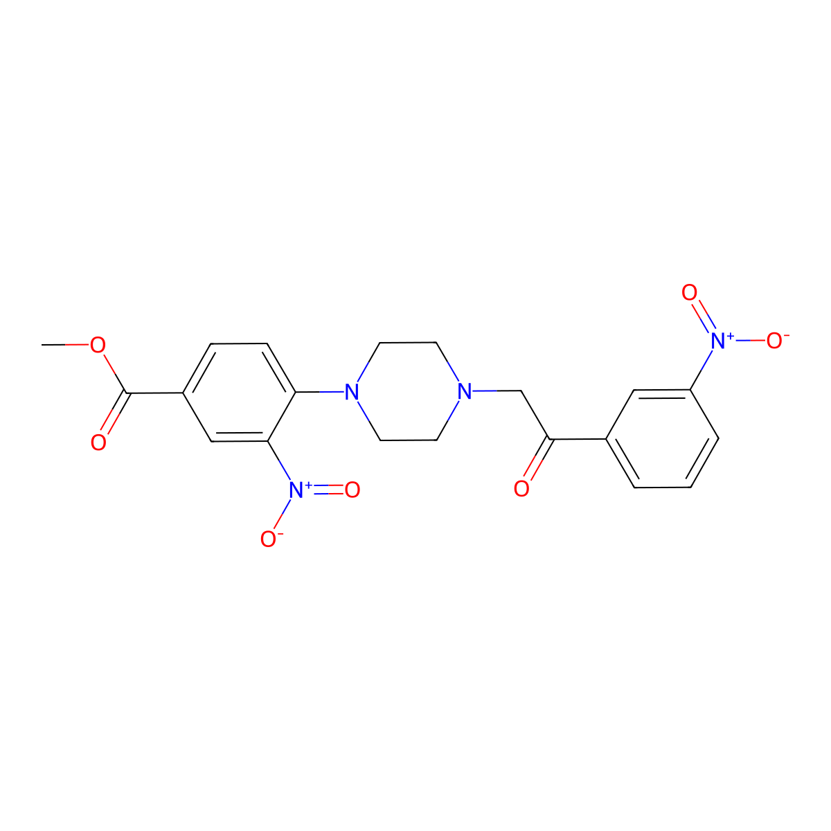 Methyl 3-nitro-4-{4-[2-(3-nitrophenyl)-2-oxoethyl]piperazino}benzenecarboxylate molecular structure, CAS 341967-73-5