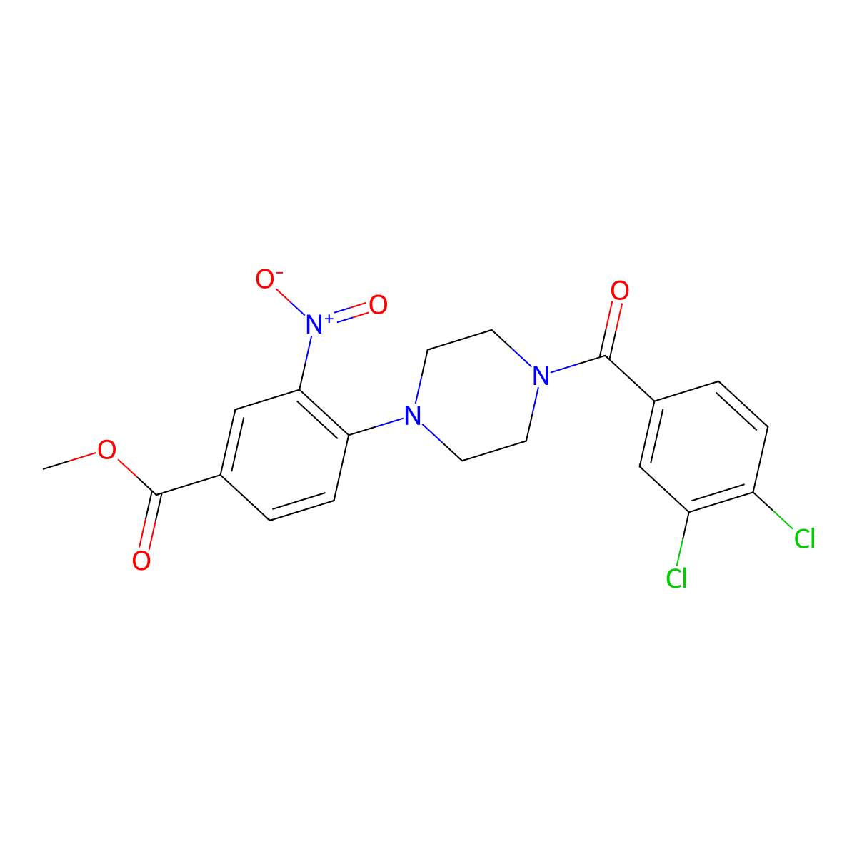 Methyl 4-[4-(3,4-dichlorobenzoyl)piperazin-1-yl]-3-nitrobenzoate molecular structure, CAS 341967-75-7