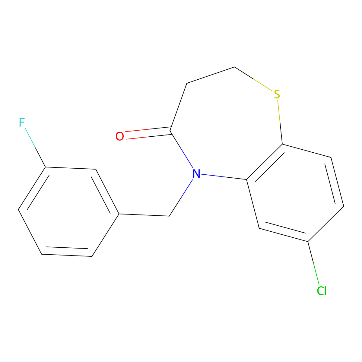 7-chloro-5-(3-fluorobenzyl)-2,3-dihydro-1,5-benzothiazepin-4(5H)-one molecular structure, CAS 341967-92-8