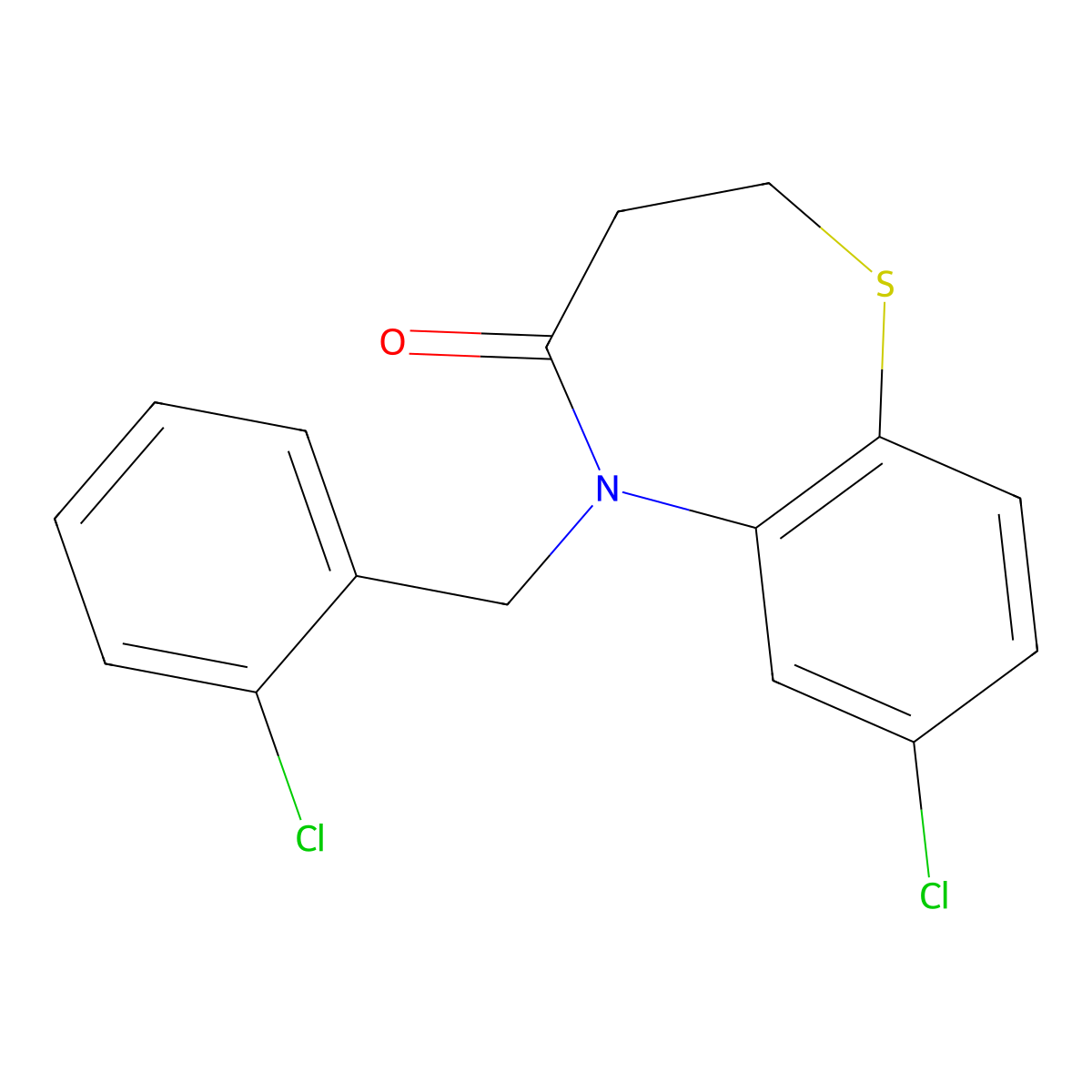 7-chloro-5-(2-chlorobenzyl)-2,3-dihydro-1,5-benzothiazepin-4(5H)-one molecular structure, CAS 341968-08-9