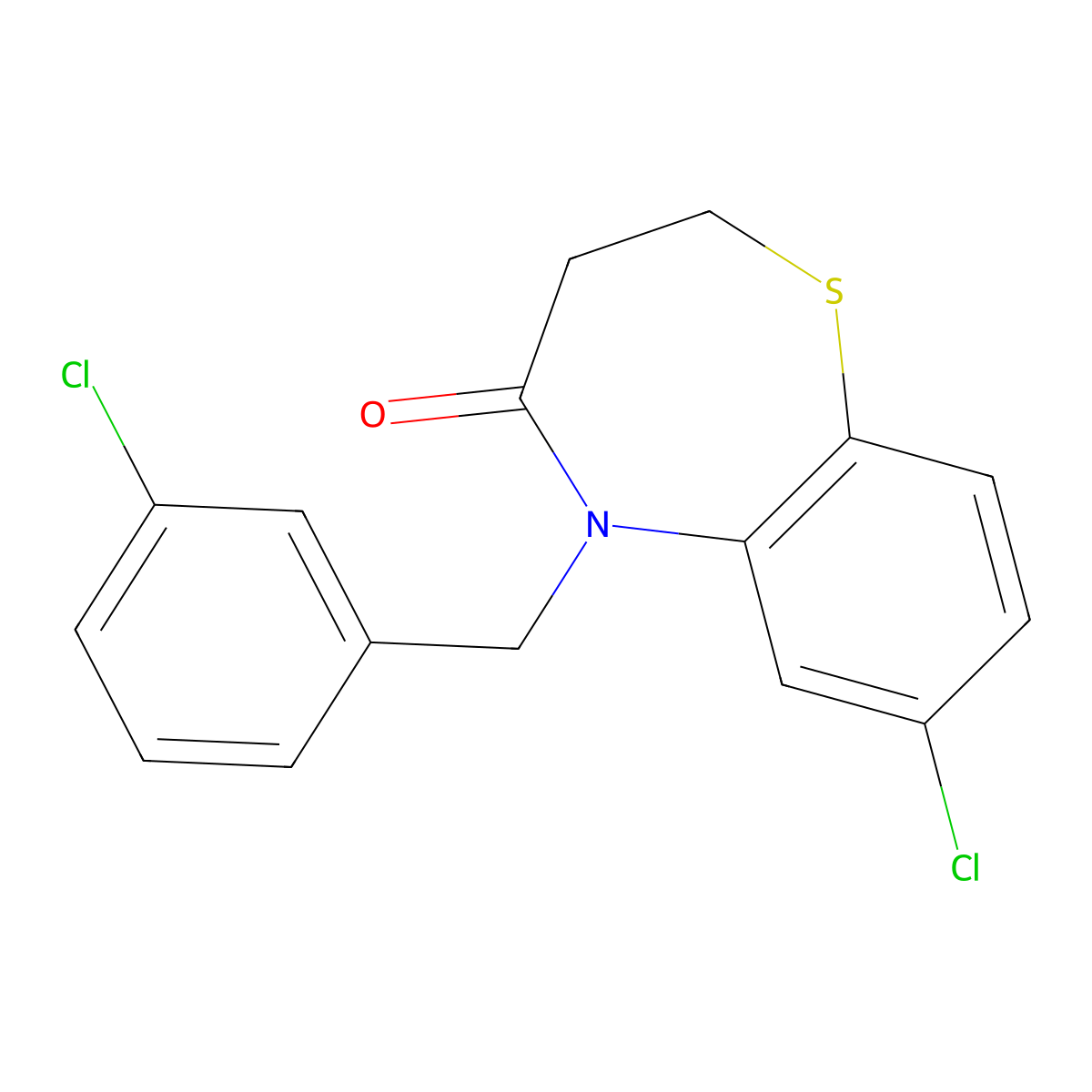7-chloro-5-(3-chlorobenzyl)-2,3-dihydro-1,5-benzothiazepin-4(5H)-one molecular structure, CAS 341968-09-0