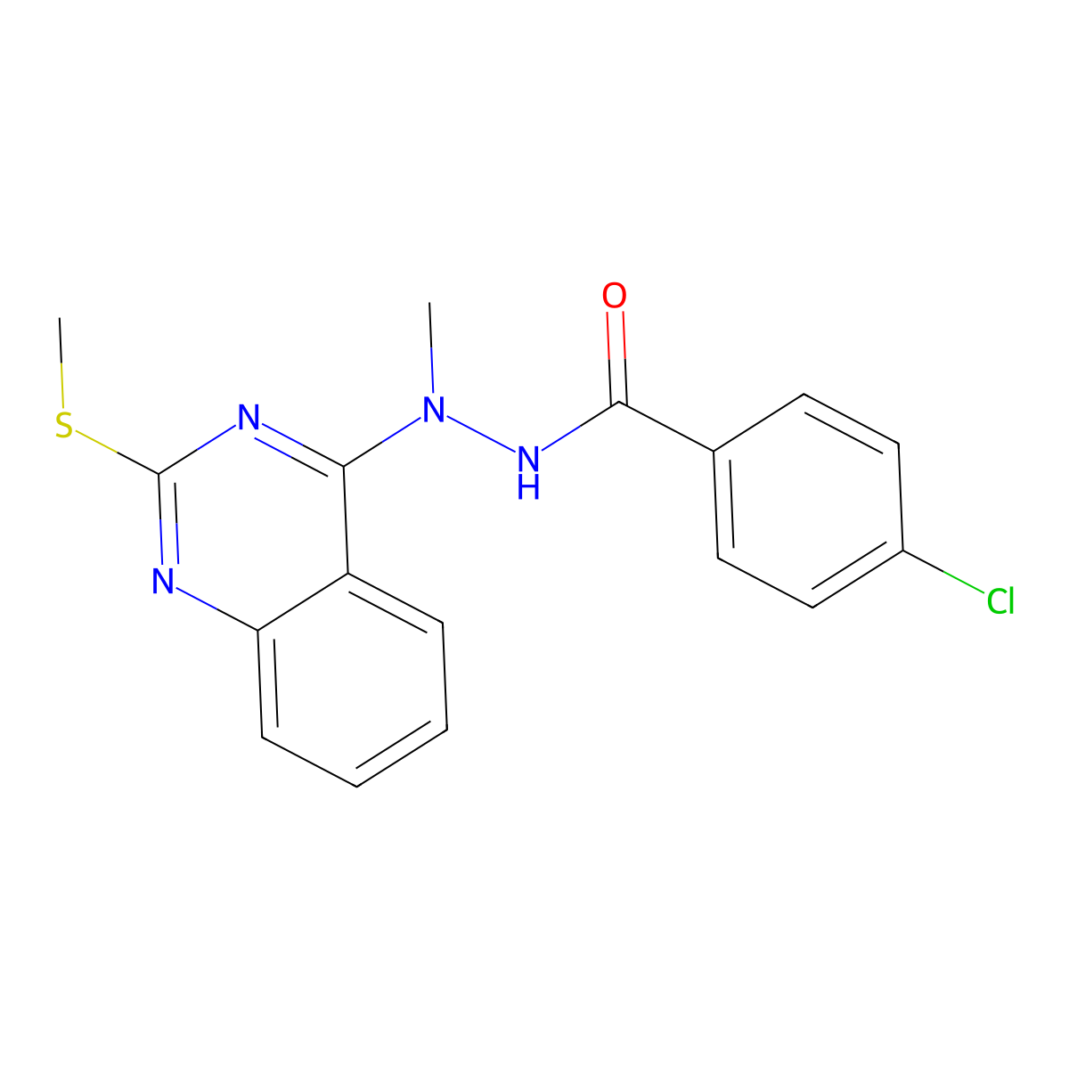 4-chloro-N'-methyl-N'-[2-(methylsulfanyl)-4-quinazolinyl]benzenecarbohydrazide molecular structure, CAS 341968-18-1