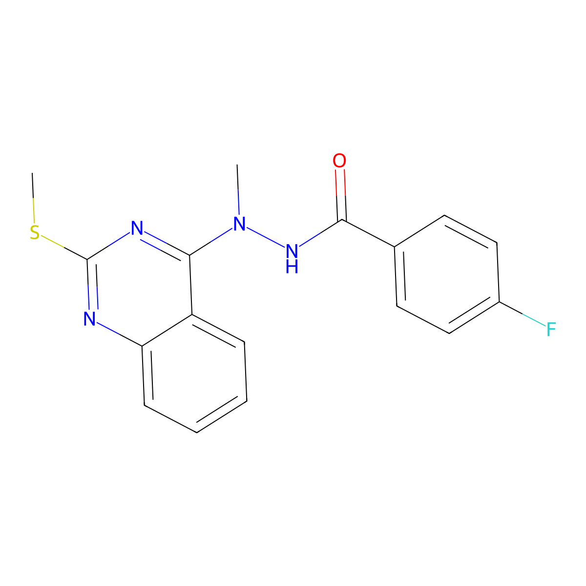 4-fluoro-N'-methyl-N'-[2-(methylsulfanyl)-4-quinazolinyl]benzenecarbohydrazide molecular structure, CAS 341968-21-6
